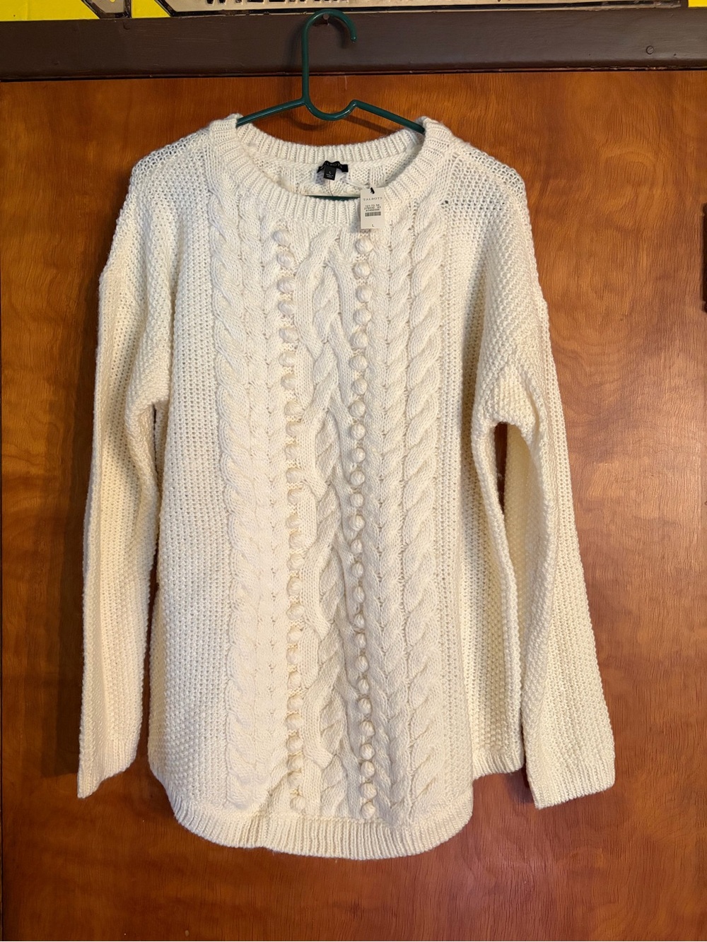 Talbots Wool Blend  Cable Knit Crew Neck Sweater Sz L BNWT